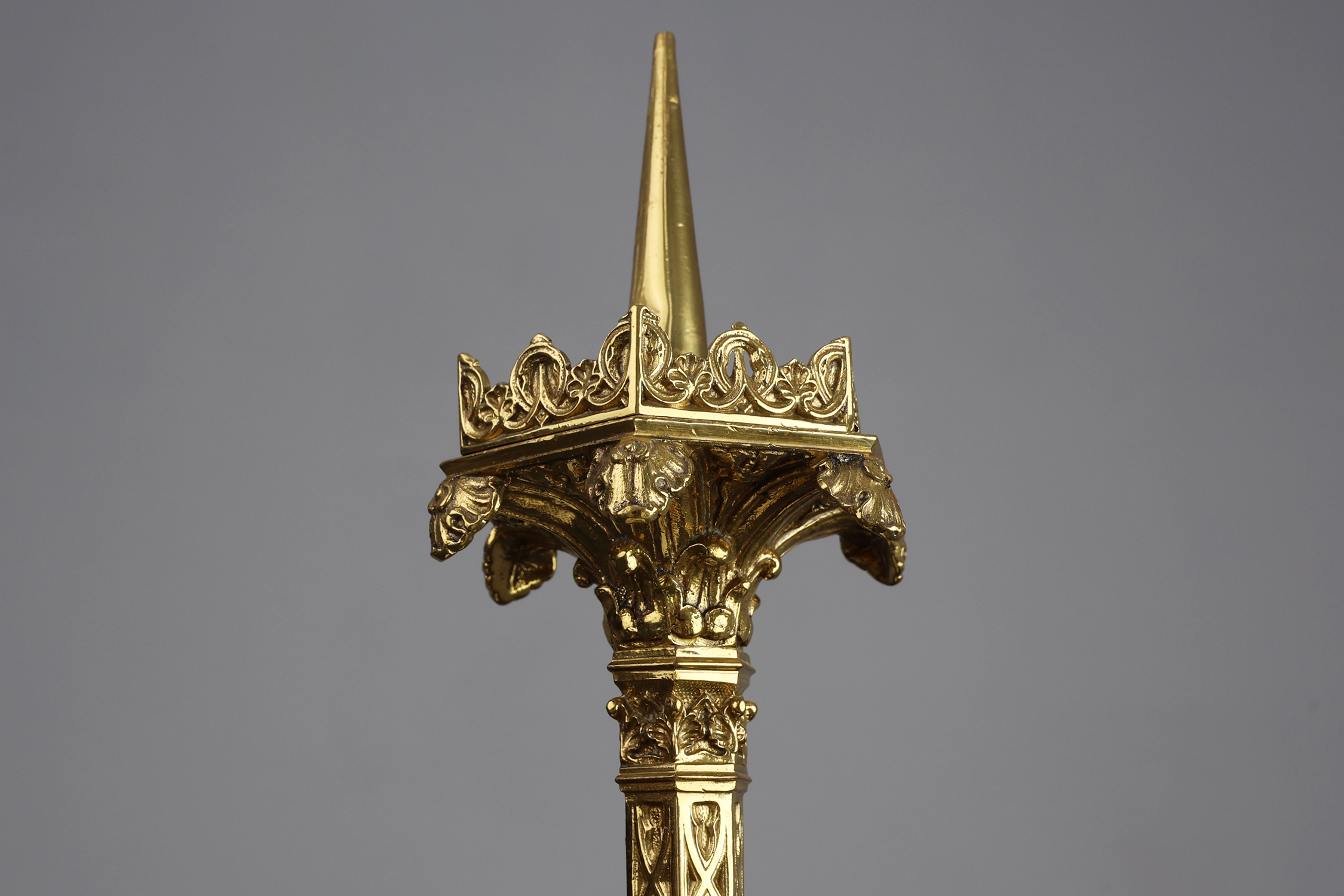 Neo‑Gothic Copper Church Candleholder Stamped “LL A Paris”, France ca. 1880thumbnail